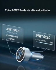 Carregador Veicular Turbo A'GOLD 60W PD QC 3.0: Carga Rápida com Display LED USB+C - imagem 3