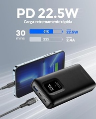 Power Bank 20000mAh: Carregamento Rápido 22.5W USB-C PD3.0 QC4.0 | Bateria Externa Universal - Preto - imagem 3