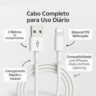Cabo USB Reforçado 2 Metros para iPhone/iPad: Carregamento Rápido e Transferência Segura - imagem 5
