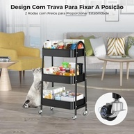 Carrinho Organizador Multiuso com Rodas e Travas - 3 Prateleiras Metálicas para Cozinha, Escritório e Garagem - imagem 5