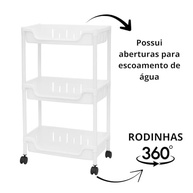 Carrinho Organizador Multiuso com 3 Andares - Rodízios 360°, 30kg, ABS Branco - imagem 3