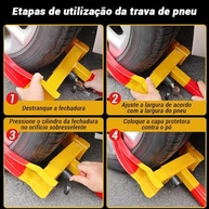 Trava de Roda Antifurto Universal Amarela e Vermelha - Segurança Reforçada para Carros, SUVs e Mais! - imagem 5