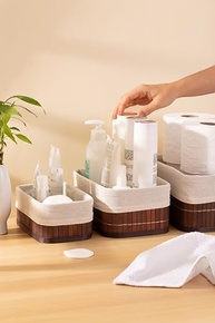 Jogo de 3 Cestos Organizadores de Bambu Natural - Design Elegante para Casa e Banheiro - imagem 3