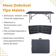 Mesa Dobrável em Maleta 1,80m - Resistente e Portátil para Casa, Jardim e Camping - imagem 4