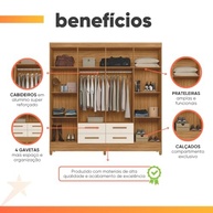 Guarda-Roupa Casal 8 Portas 4 Gavetas Flórida Moval - Design Moderno e Espaçoso - imagem 5