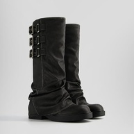 MAVMAX Botas Femininas De Cano Alto Estilo Slouchy - Motociclista Casuais Com Bico Redondo E Plataforma Dobrável, Salto Baixo Grosso Fivela Preta Us8 - imagem 5