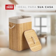 Cesto de Roupas Dobrável em Bambu 70L com Alças e Forro Lavável - Yikasa - imagem 3