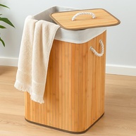 Cesto de Roupa Suja em Bambu com Tampa e Forro Removível - Design Moderno e Sustentável para Lavanderia e Quarto - imagem 1