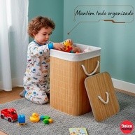 Cesto de Roupas Sujas Dobrável 70L em Bambu com Tampa e Forro Removível – Ideal para Banheiro, Lavanderia e Brinquedos - imagem 4