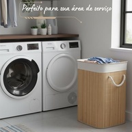 Cesto de Roupas Sujas Dobrável 70L em Bambu com Tampa e Forro Removível – Ideal para Banheiro, Lavanderia e Brinquedos - imagem 5