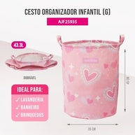 Cesto Organizador Infantil Dobrável 43L Rosa - Solução Prática e Divertida para Brinquedos - imagem 3