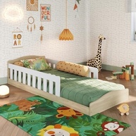 Cama Infantil Montessoriana de Chão com Grade de Proteção - Solteiro Estofada para Meninos e Meninas - imagem 2