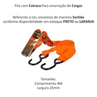 Kit 2un Cinta Catraca 4,5m 60kg para Amarrar Carga e Rack Bike - Preto/Laranja - imagem 3