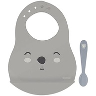 Kit Babador e Colher Infantil Tramontina Le Petit Cinza - Proteção Antimicrobiana e Conforto Total - imagem 2