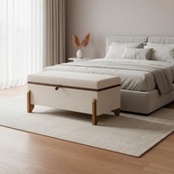 Puff Recamier Baú Bege 100 cm - Estilo Bouclé Moderno para Quarto ou Sala - imagem 1