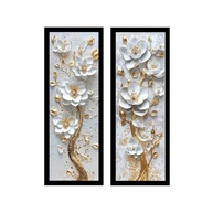 Kit 2 Quadros 18x45 cm com Moldura e Vidro - Árvore Dourada com Flor (Branco) - Decoração Elegante e Sustentável - imagem 3