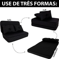 Puff Colchonete Dobrável 3 em 1 com Travesseiro - Sofá Cama Confortável em Espuma D33 - imagem 3