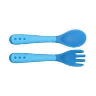 Talheres Infantis Silicone Termossensível Azul - Kit Colher e Garfo Seguros para Bebês - imagem 1