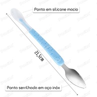 Colher 2 em 1 Inox e Silicone Rosa - Raspador e Servir Frutas para Bebês - imagem 4