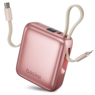 Mini Power Bank Basike 10000mAh Rosa: Carregador Portátil Rápido 22.5W com Cabos Integrados - imagem 1