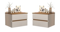 Kit com 2 Mesas de Cabeceira Suspensas Tóquio com 2 Gavetas - Design Flutuante Moderno Off White e Freijó - imagem 1