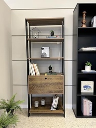 Estante Organizadora com Porta Basculante Match - Design Moderno em Pinho e Preto - imagem 3