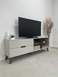 Rack para TV até 75" com 2 Gavetas VERONA - Design Moderno Off White/Pinho - imagem 5