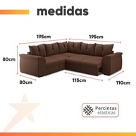 Sofá de Canto 5 Lugares com Retráteis Qatar Suede Marrom - Conforto e Estilo para sua Sala - imagem 4