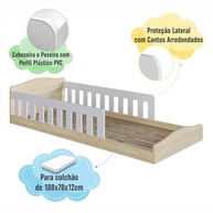 Cama Infantil Montessoriana de Chão com Grade de Proteção - Solteiro Estofada para Meninos e Meninas - imagem 5