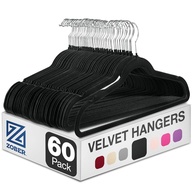 Zober Pacote com 50 Cabides de Veludo Preto - Cabides Antiderrapantes com Design Espaçoso para Casacos, Calças e Roupas Sociais - imagem 1