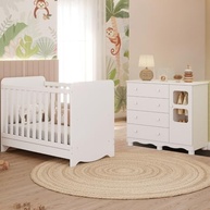 Quarto de Bebê Completo com Berço Americano Ben 3 Em 1 e Cômoda Uli 4 Gavetas em Móveis Peroba Branco Brilho - imagem 2