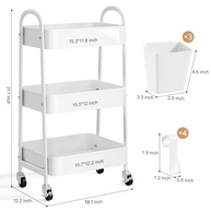 Carrinho de Rodinhas de Metal Branco 3 Camadas com Rodas Bloqueáveis - Ideal para Cozinha, Banheiro e Armazenamento - imagem 4