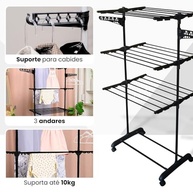 Varal de Chão 3 Andares Dobrável com Rodinhas e Cabideiros Laterais - Ideal para Espaços Pequenos - imagem 5