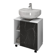 Gabinete Armário de Banheiro Pequin com Pia de Coluna – Branco/Nero Moderno com 6 Nichos e Rodízios - imagem 1