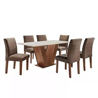 Conjunto Sala de Jantar com Mesa de Vidro e 6 Cadeiras - Design Moderno Espanha Espresso Móveis - imagem 4
