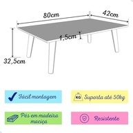 Mesa de Centro Moderna 80x42cm com Tampo em MDF e Pés em Madeira Maciça - Design Elegante e Versátil para Salas Atuais - imagem 3
