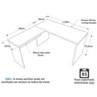 Mesa de Escritório em L 120x150cm com Tampo 30mm Branco - Design Moderno e Ergonômico - imagem 3