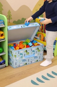Caixa Organizadora Infantil com Tampa Estampa Dinossauros Azul - Dobrável para Brinquedos - imagem 3