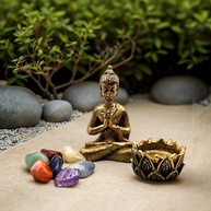 Kit Espiritualidade e Equilíbrio com Estátua de Buda, Incensário e Pedras dos 7 Chakras - imagem 1