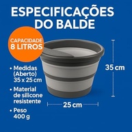 Balde Retrátil Dobrável 8L Silicone com Alça Reforçada - Portátil e Multiuso para Casa, Viagem e Camping (Cinza) - imagem 3