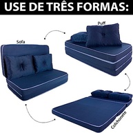 Puff Colchonete Dobrável 3 em 1 com Travesseiros - Sofá Cama Confortável em Espuma D33 - imagem 4