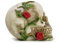 Crânio Caveira com Rosas na Boca - Decoração Temática em Resina Realista - imagem 3