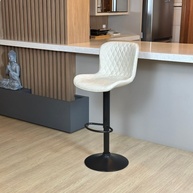 Banqueta Alta Giratória com Encosto em Couro PU – Estilo e Conforto Moderno para Cozinha e Bar (Bege) - imagem 1