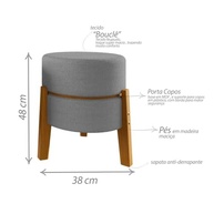 KIT 2 Puffs Estilo Mesa em Tecido Bouclê Cinza com Pés de Madeira Maciça - Design Sofisticado e Multifuncional - imagem 4