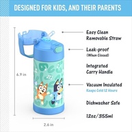 THERMOS FUNTAINER Garrafa de Água com Canudo 340g - Isolada a Vácuo, Aço Inoxidável, Azul - imagem 3