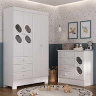 Quarto Infantil Completo com Guarda-Roupa e Cômoda Stella Branco - Design Moderno e Funcional - imagem 1