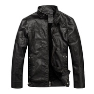 WULFUL Jaqueta masculina vintage de couro com gola alta, jaqueta e casaco de poliuretano para motociclista - imagem 1