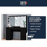 Penteadeira Ditália 7 Gavetas Preto com Kit Luz Camarim - Design Moderno e Funcionalidade Premium - imagem 5