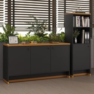 Kit Escritório Profissional com Armário Berlin - Design Moderno em Preto/Natural | VIA NOSSA - imagem 2