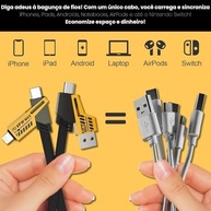 Cabo 4 em 1 Turbo 65W Reforçado: Carregue Tudo com Lightning, USB-C e USB-A | 1m Nylon Trançado - imagem 4